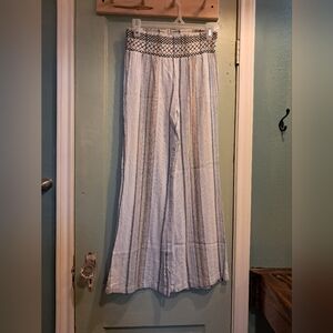 Striped Wide-Leg Pants with Patterned Waistband
